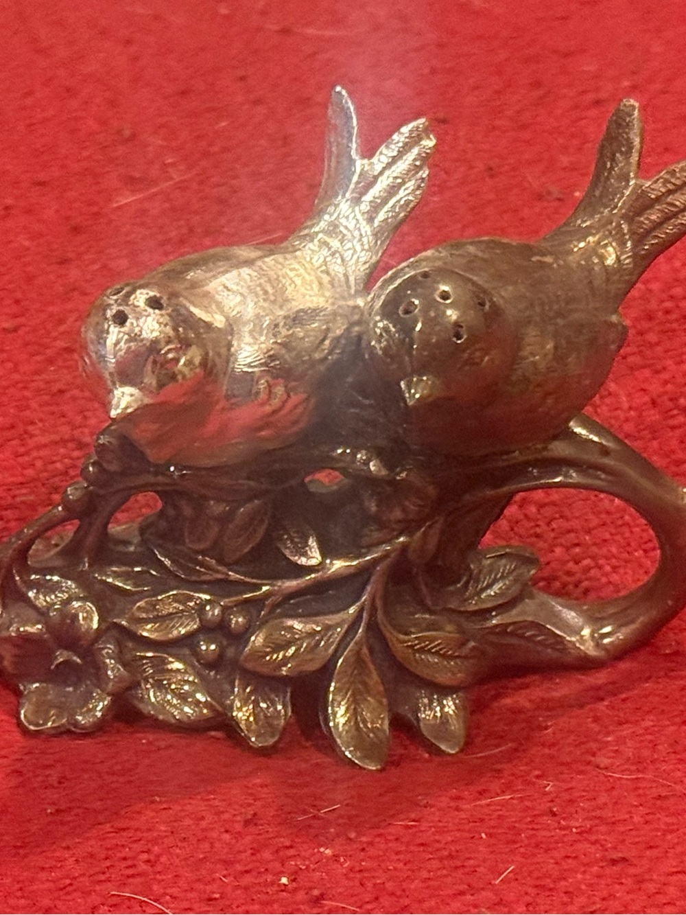 Vintage Silver-Plated Twin Bird Salt & Pepper Shakers with Floral Branch Stand